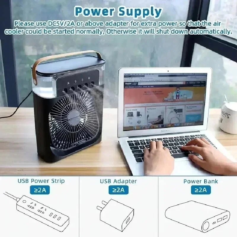 Mini Aire Acondicionado USB 3 en 1 con LED y Humidificador | IceVibes