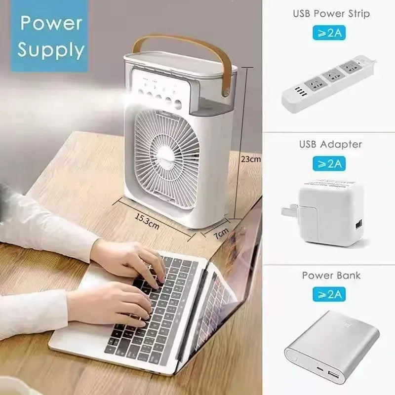 Mini Aire Acondicionado USB 3 en 1 con LED y Humidificador | IceVibes